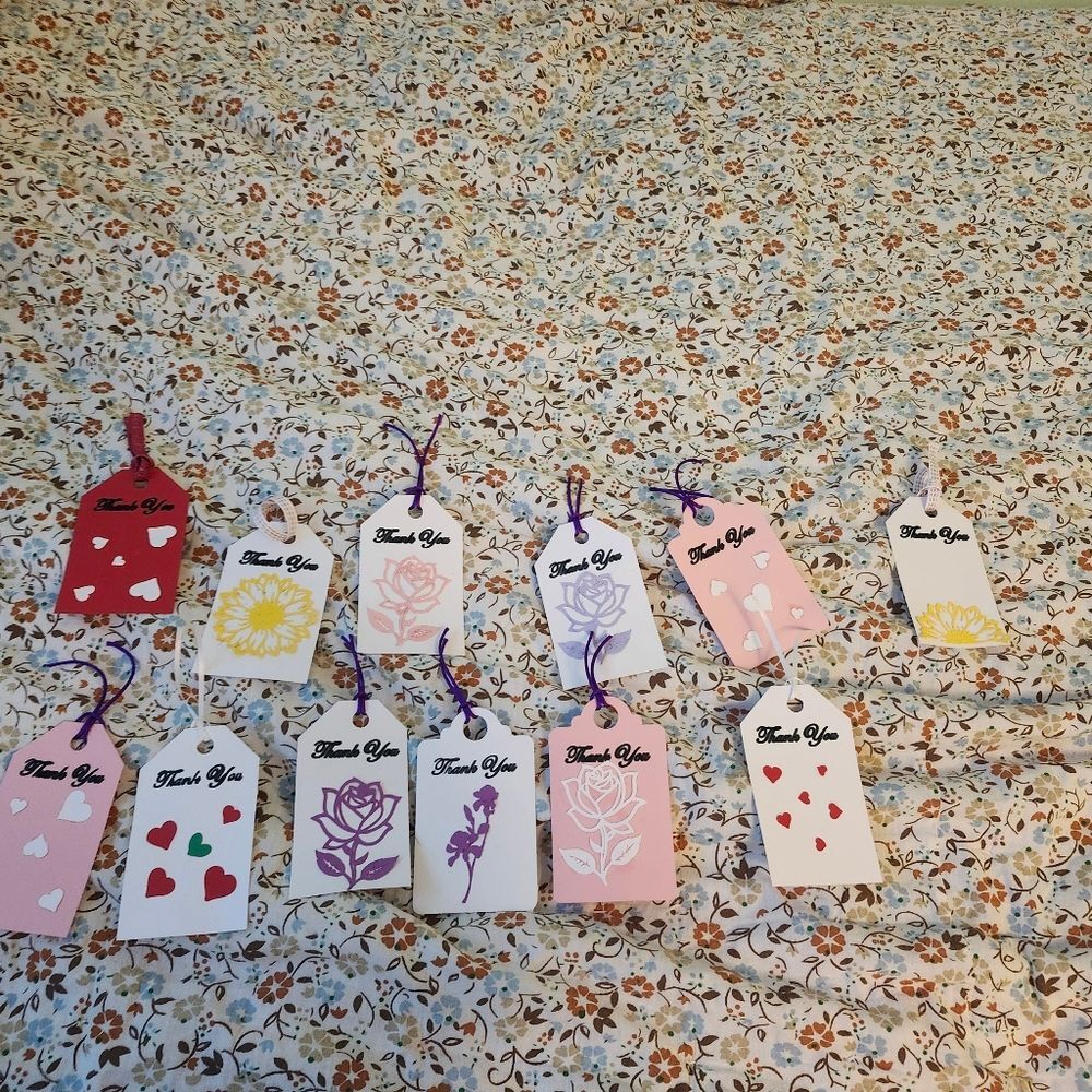 Hand Crafted  Floral  Colorful Gift Tags Thank You Cards Set of 12 - Picture 5 of 7